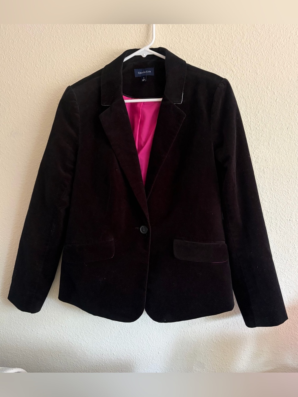 Charter Club Black Velvet Blazer with Pink Lining